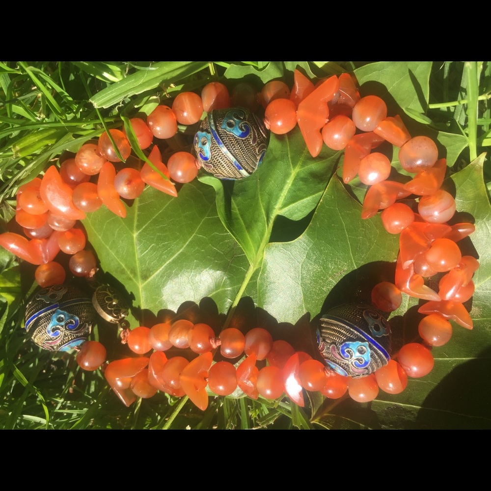 19century old Chinese enamel silver agate necklace